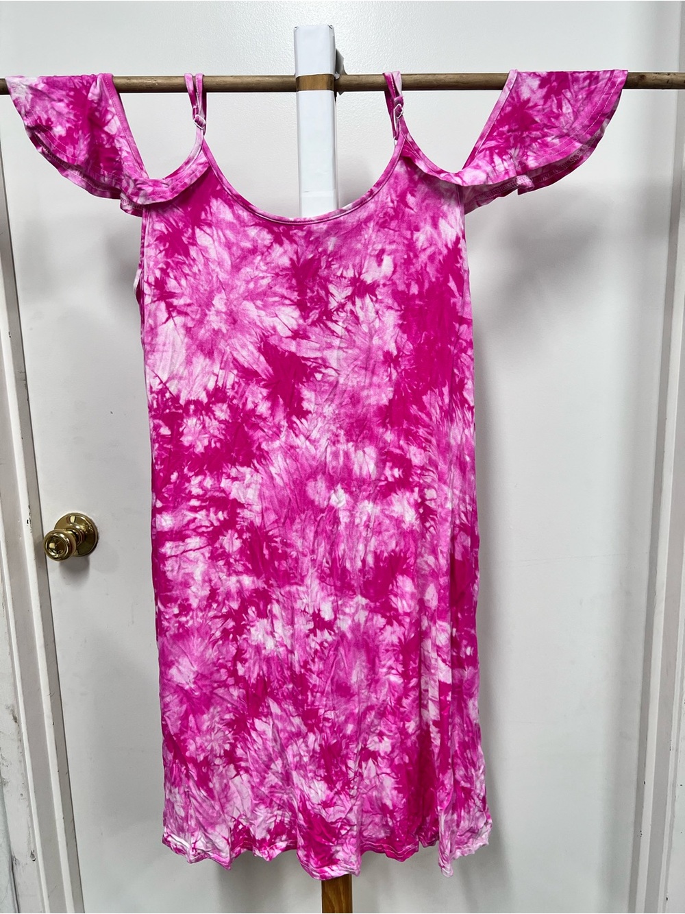 Girls Pink Tie-Dye Cold-Shoulder Knit Dress